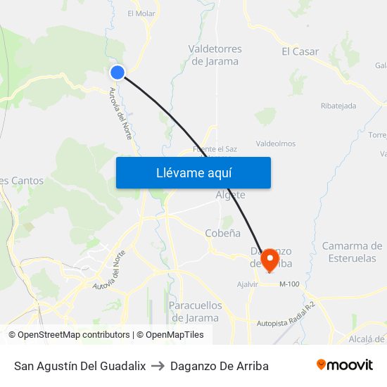 San Agustín Del Guadalix to Daganzo De Arriba map