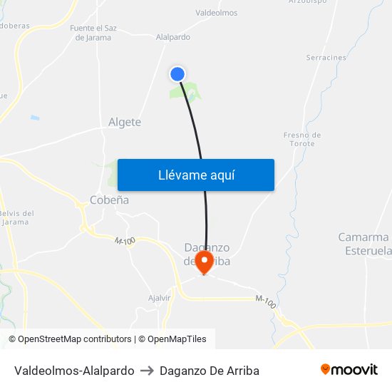 Valdeolmos-Alalpardo to Daganzo De Arriba map