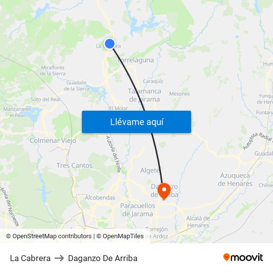 La Cabrera to Daganzo De Arriba map