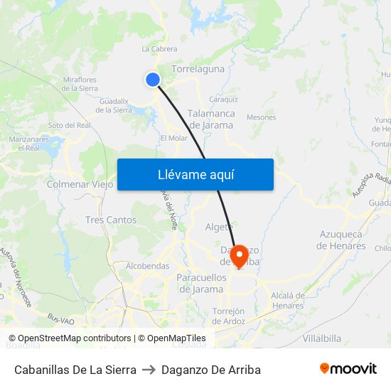 Cabanillas De La Sierra to Daganzo De Arriba map