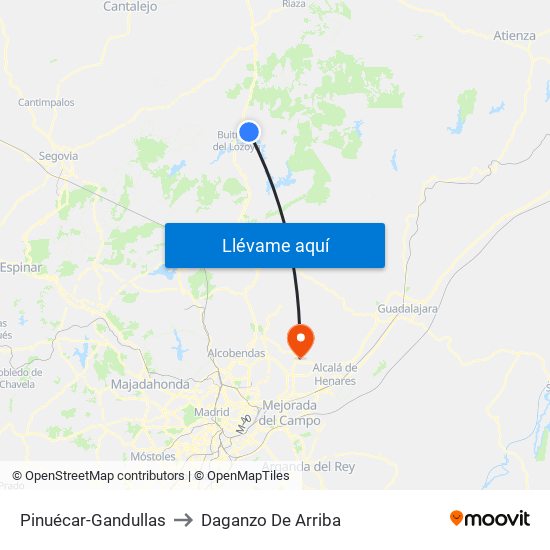 Pinuécar-Gandullas to Daganzo De Arriba map