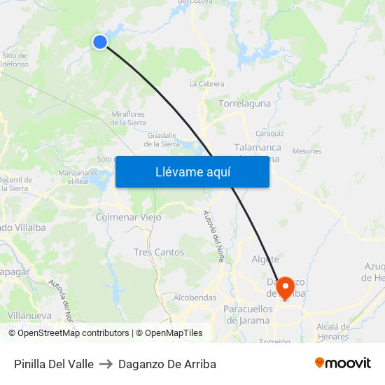 Pinilla Del Valle to Daganzo De Arriba map