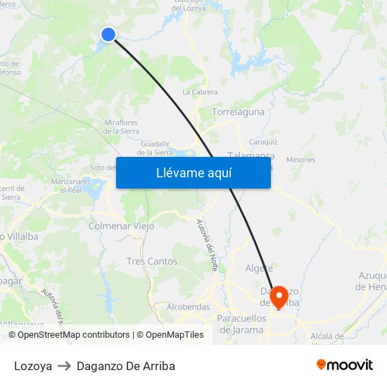 Lozoya to Daganzo De Arriba map