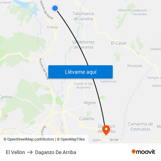 El Vellón to Daganzo De Arriba map