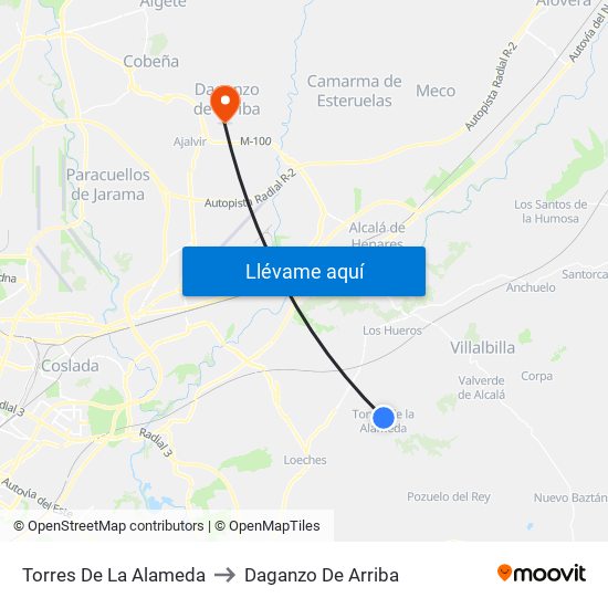 Torres De La Alameda to Daganzo De Arriba map