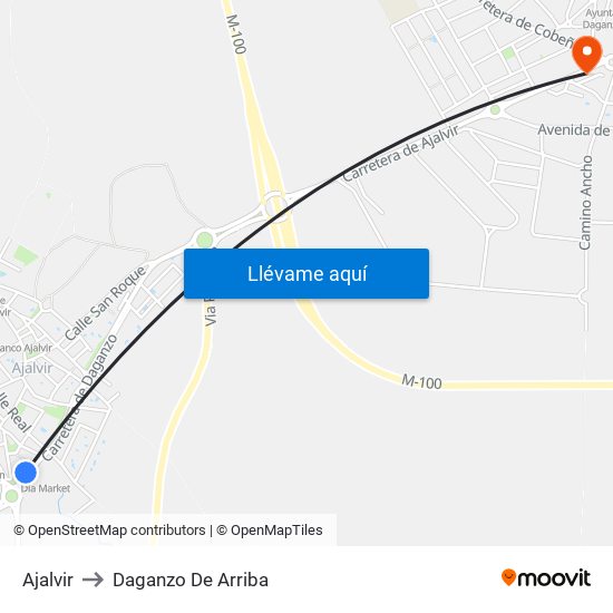 Ajalvir to Daganzo De Arriba map