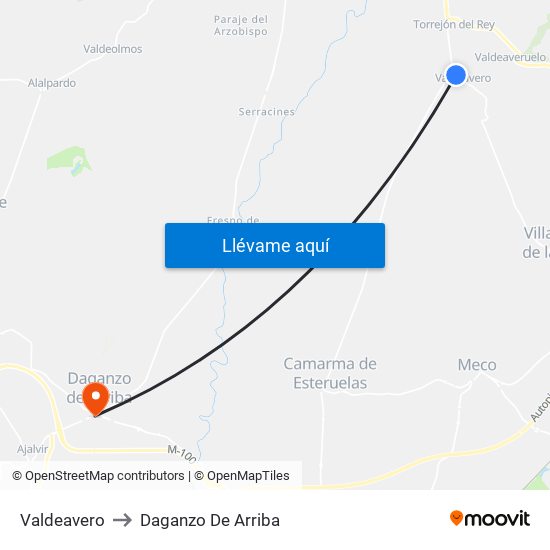 Valdeavero to Daganzo De Arriba map