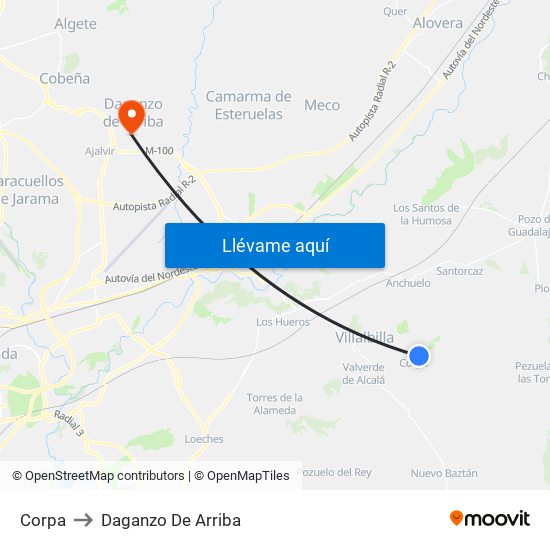 Corpa to Daganzo De Arriba map