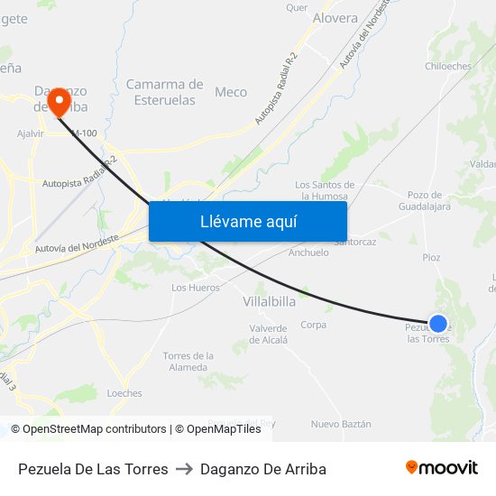 Pezuela De Las Torres to Daganzo De Arriba map