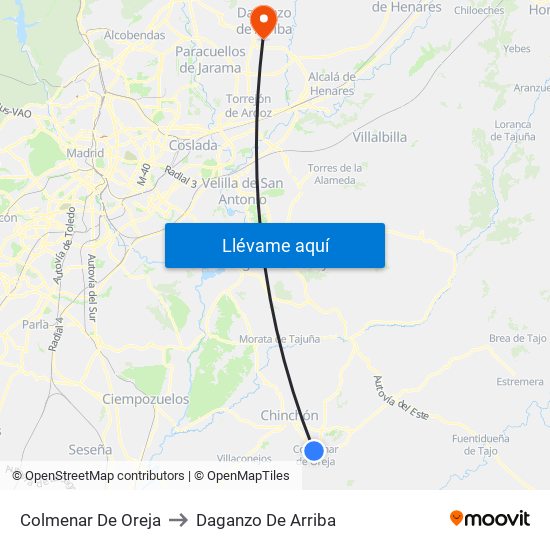 Colmenar De Oreja to Daganzo De Arriba map