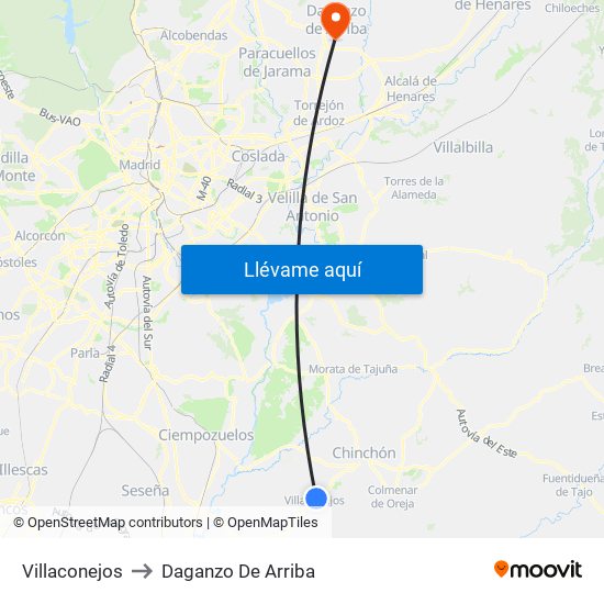 Villaconejos to Daganzo De Arriba map