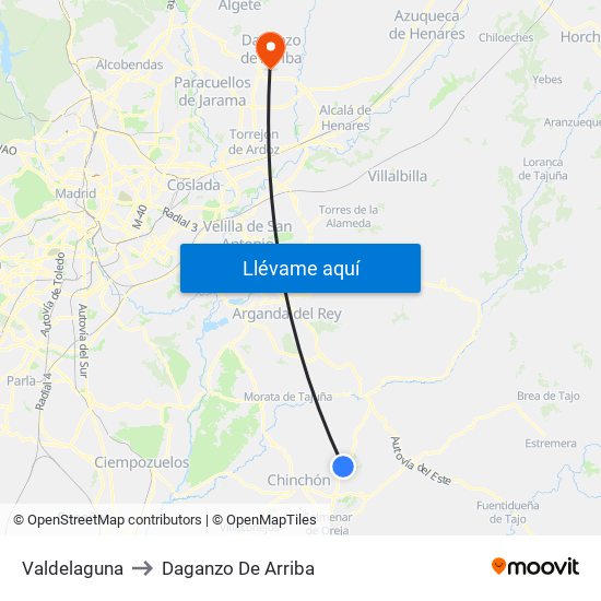 Valdelaguna to Daganzo De Arriba map