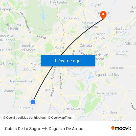 Cubas De La Sagra to Daganzo De Arriba map