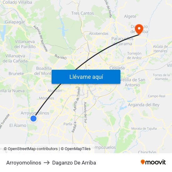 Arroyomolinos to Daganzo De Arriba map