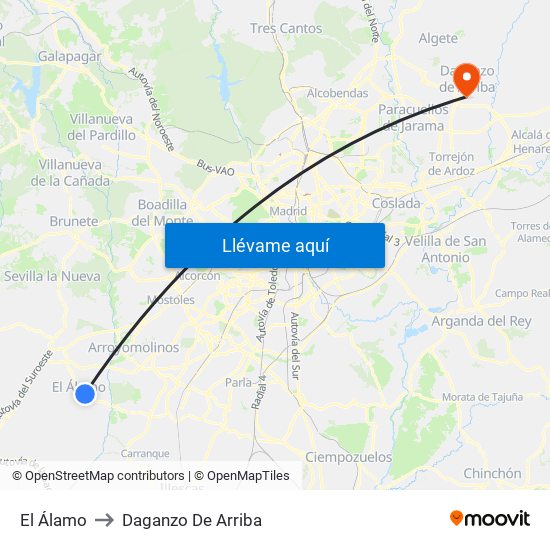 El Álamo to Daganzo De Arriba map