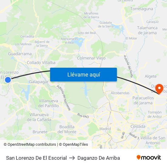 San Lorenzo De El Escorial to Daganzo De Arriba map