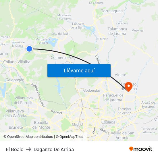 El Boalo to Daganzo De Arriba map