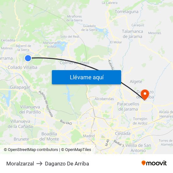 Moralzarzal to Daganzo De Arriba map