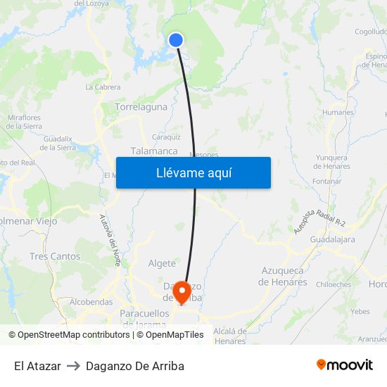 El Atazar to Daganzo De Arriba map