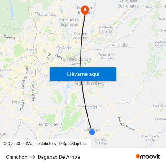 Chinchón to Daganzo De Arriba map