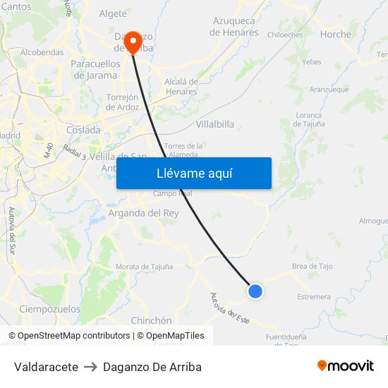 Valdaracete to Daganzo De Arriba map