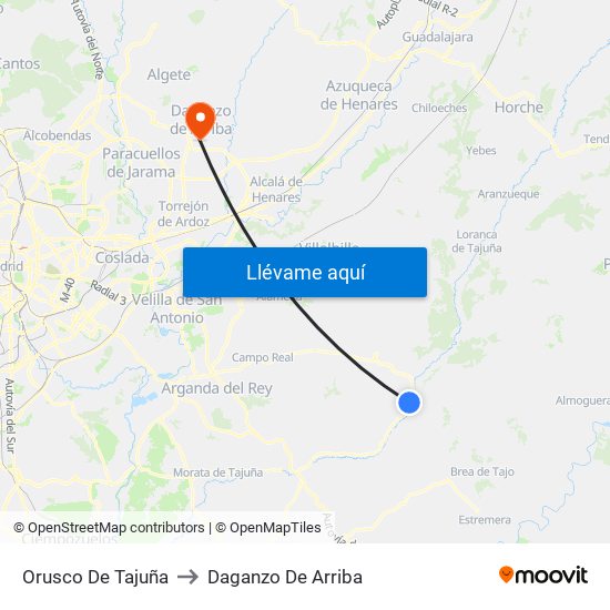 Orusco De Tajuña to Daganzo De Arriba map