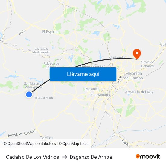 Cadalso De Los Vidrios to Daganzo De Arriba map