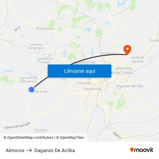 Almorox to Daganzo De Arriba map