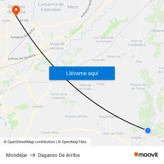 Mondéjar to Daganzo De Arriba map