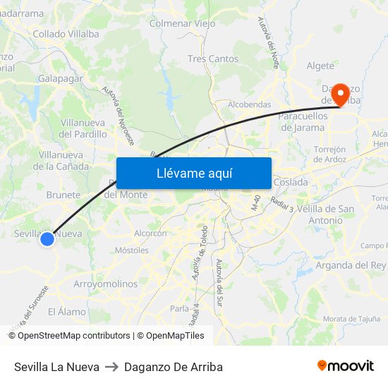 Sevilla La Nueva to Daganzo De Arriba map