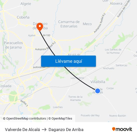 Valverde De Alcalá to Daganzo De Arriba map