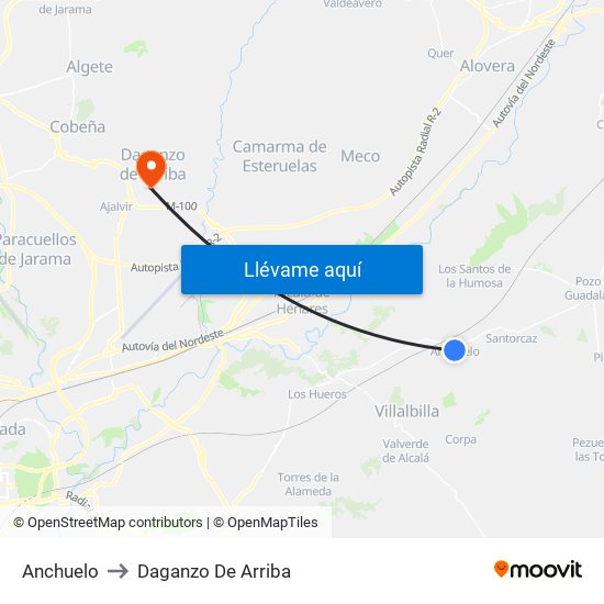 Anchuelo to Daganzo De Arriba map