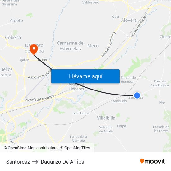 Santorcaz to Daganzo De Arriba map