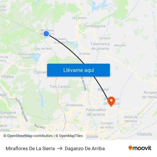 Miraflores De La Sierra to Daganzo De Arriba map