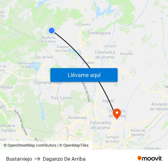 Bustarviejo to Daganzo De Arriba map