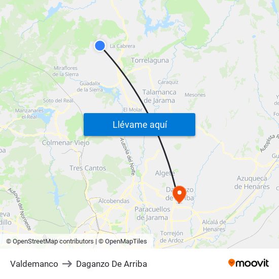 Valdemanco to Daganzo De Arriba map