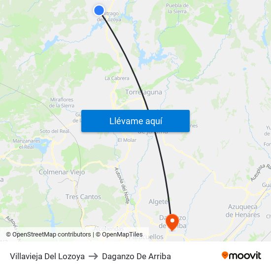 Villavieja Del Lozoya to Daganzo De Arriba map