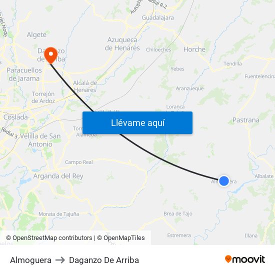 Almoguera to Daganzo De Arriba map