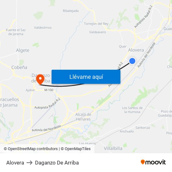 Alovera to Daganzo De Arriba map
