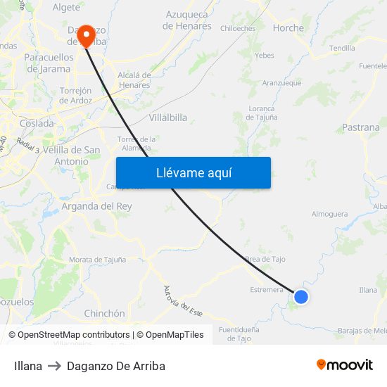Illana to Daganzo De Arriba map