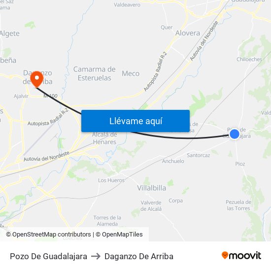 Pozo De Guadalajara to Daganzo De Arriba map