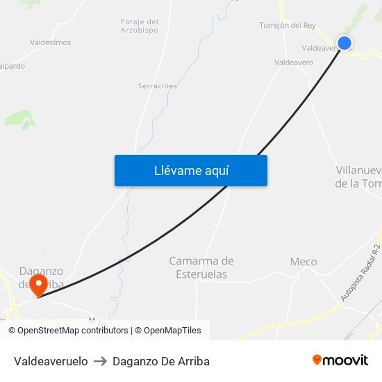 Valdeaveruelo to Daganzo De Arriba map