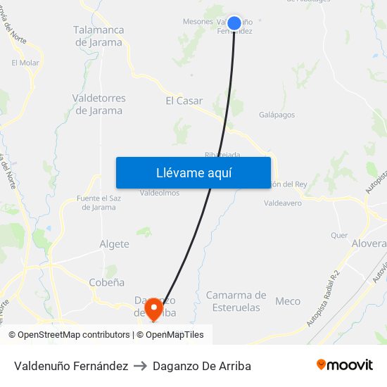 Valdenuño Fernández to Daganzo De Arriba map