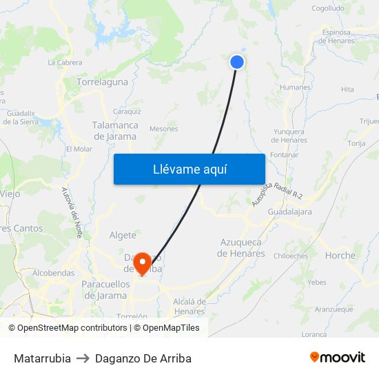 Matarrubia to Daganzo De Arriba map