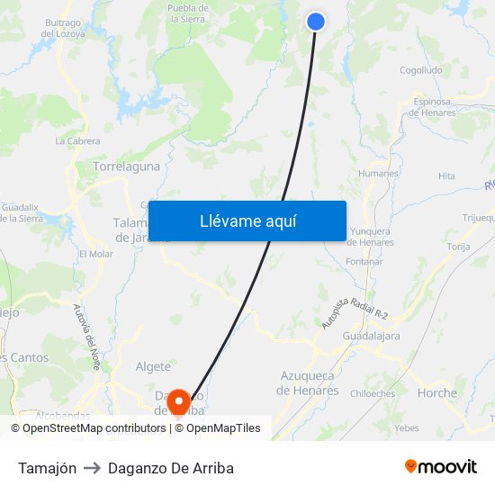 Tamajón to Daganzo De Arriba map