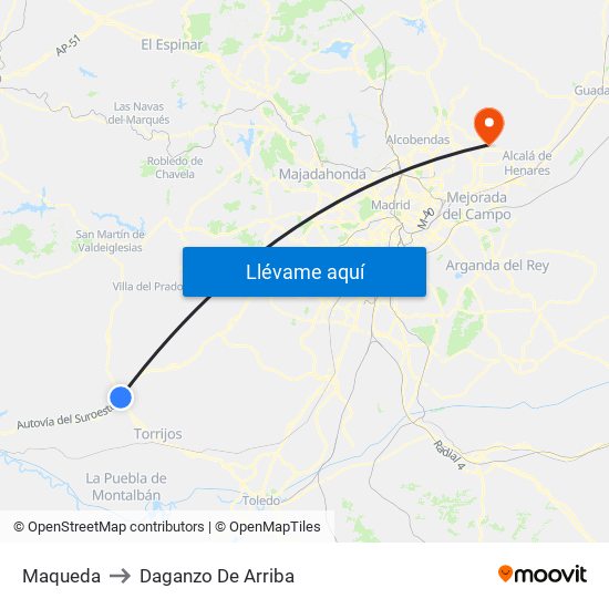 Maqueda to Daganzo De Arriba map