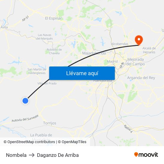 Nombela to Daganzo De Arriba map