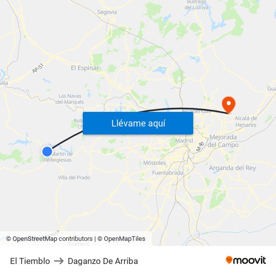 El Tiemblo to Daganzo De Arriba map