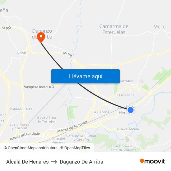 Alcalá De Henares to Daganzo De Arriba map