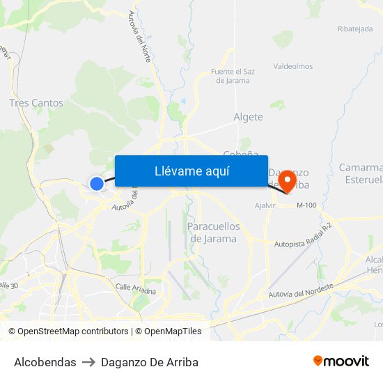 Alcobendas to Daganzo De Arriba map